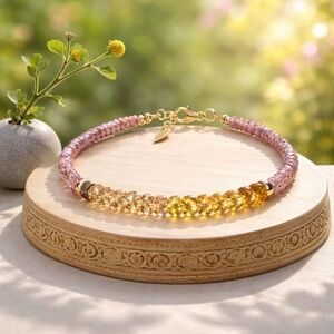 Natural Padparadscha Sapphire | Pink Ruby Bracelet 14k Gold Filled 7.3" - 7.9"